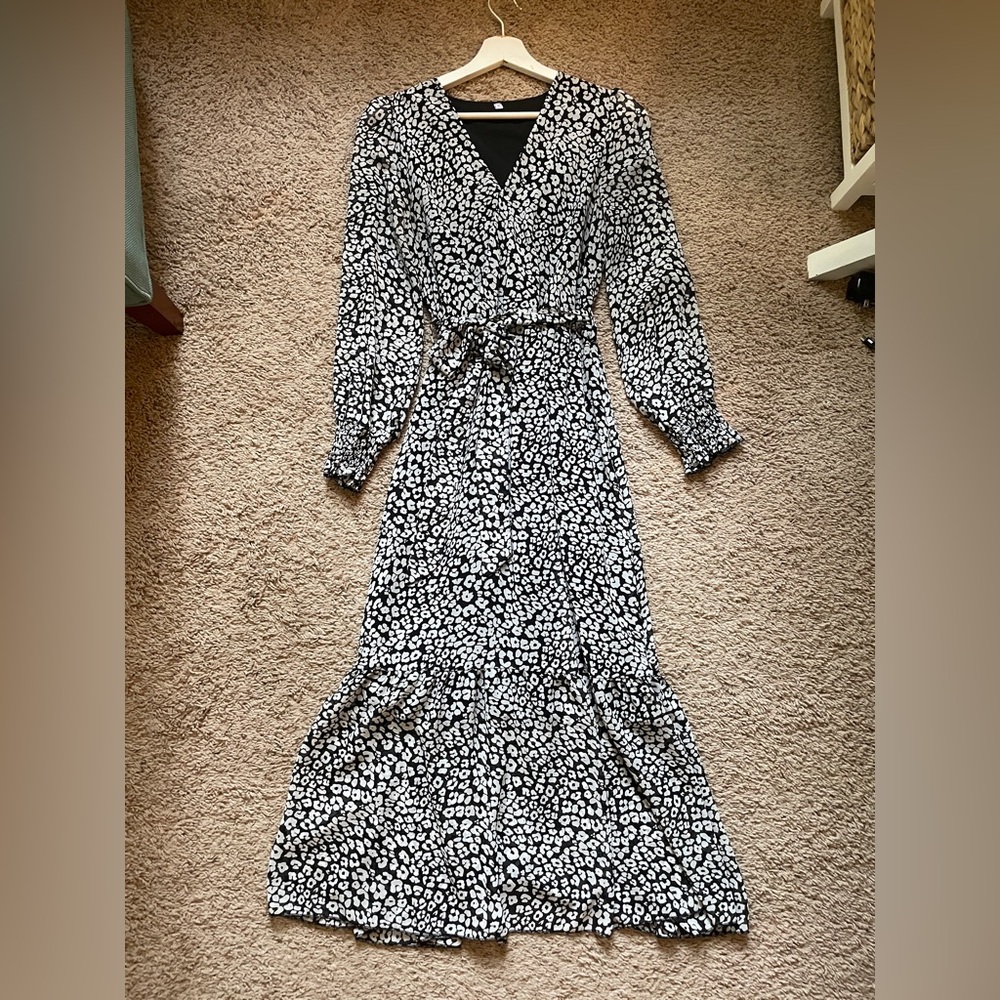 Red Dress Boutique Black and White Long Sleeve Wrap Maxi Dress
